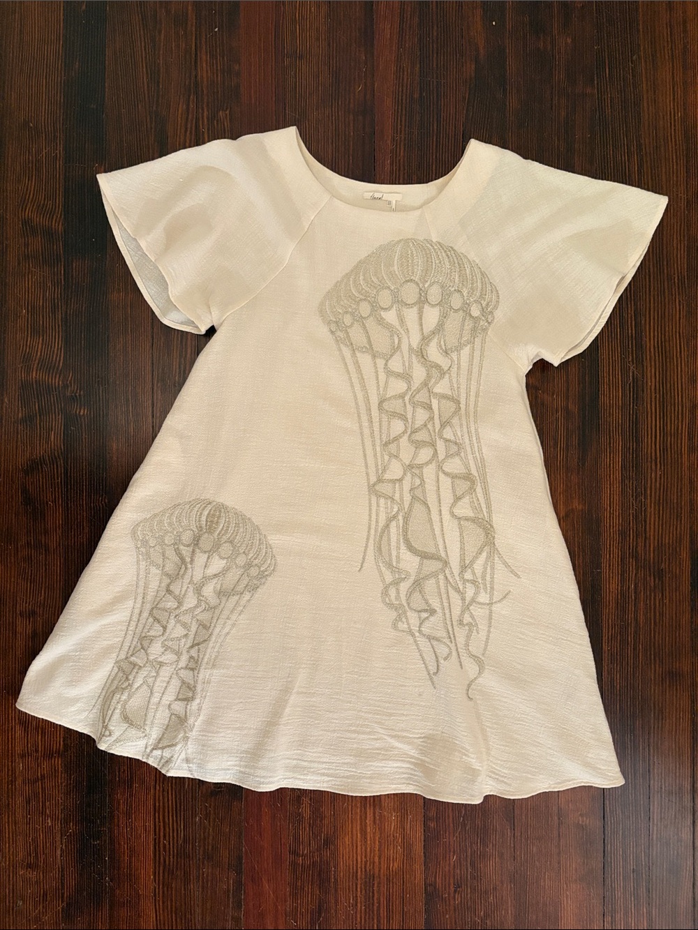 Floreat Cream Dress with Gold Embroidered Jellyfish Size 4